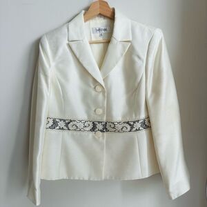 Vintage Suit Studio Cream‎ Satin Blazer Beaded – Size 8P – Elegant Formalwear